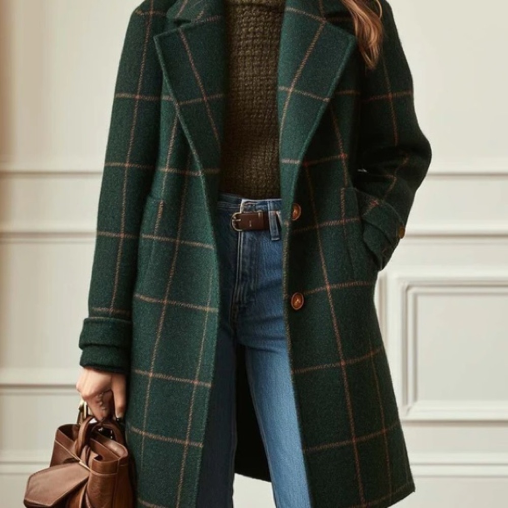 Plaid Green Tweed Coat